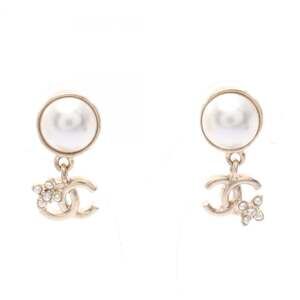 CHANEL White Pearl Logo Earrings